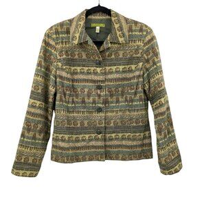 Quilted Tapestry Blazer Jacket Women Size L Earthy Boho Cottage Indie Folk Y2K